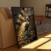 Premium Golden Peacock Canvas Frames Wall Art